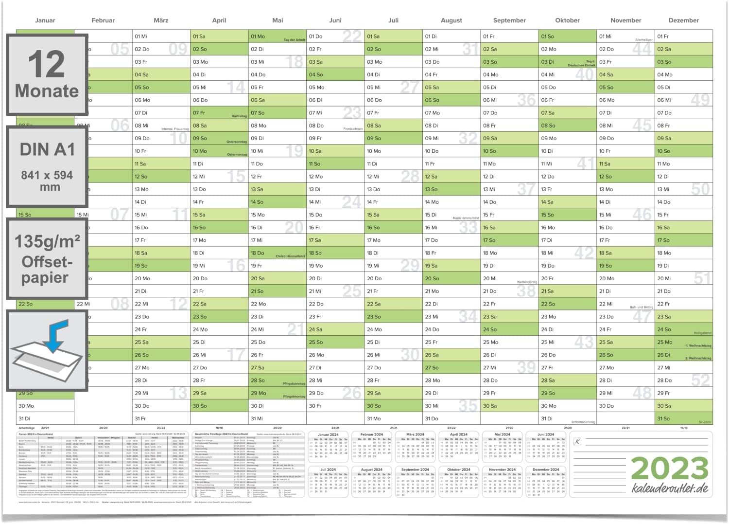 XXXL Wandkalender 2023 Jahresplaner Format: 84,0 x 59,0cm DIN A1 - gefaltet – grosser Wandplaner 2023 Jahreskalender Kalender 2023 fürs Büro <ul><li>XXL Wandkalender 2023 im Format 84,0 x 59,0cm DIN A1. Übersichtlich gestaltet. Mit grossen Tagesfe