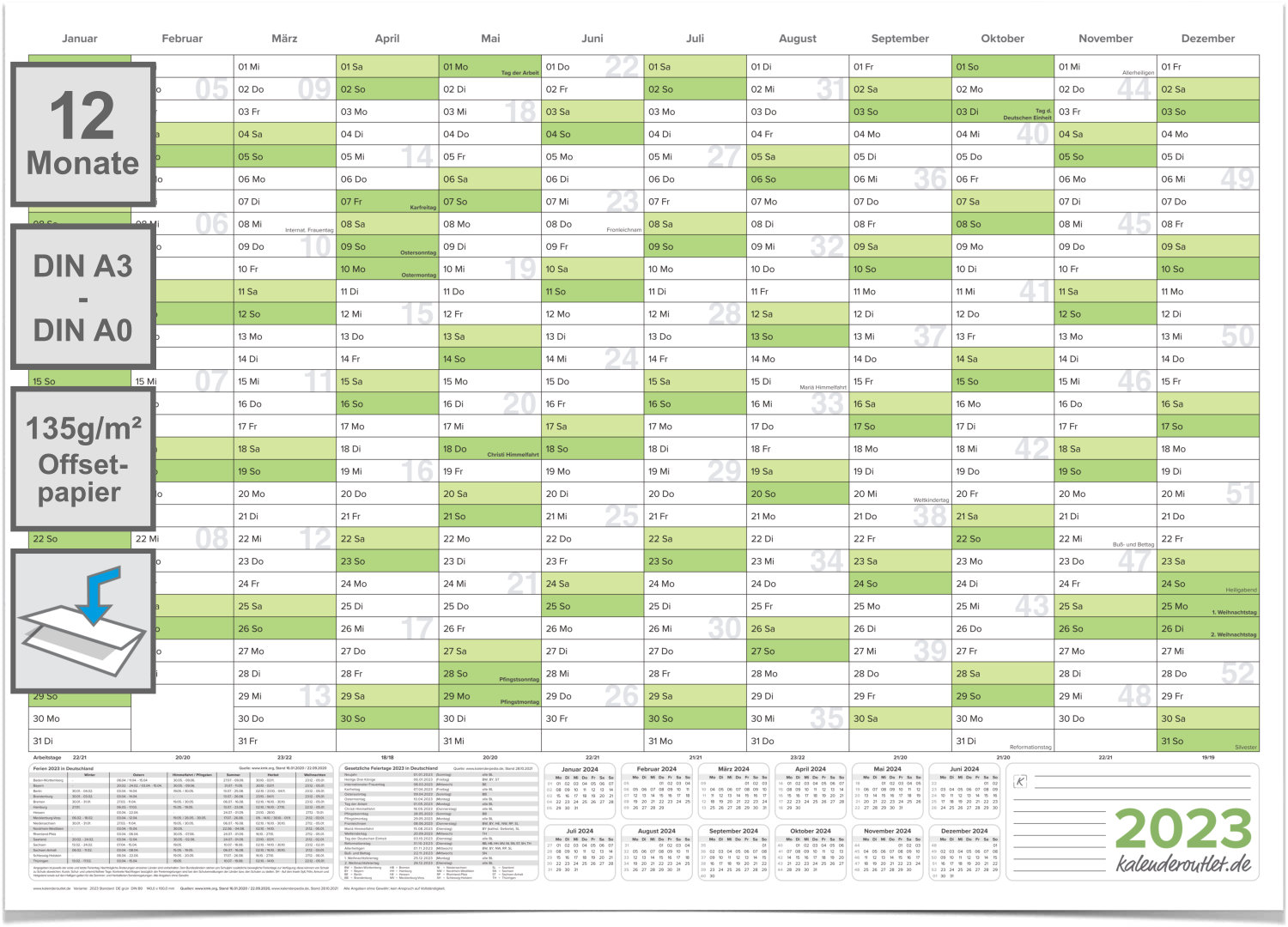 Gigatime Wandkalender Jahresplaner 2023 Format: DIN B1 100,0 x 70,0 cm blaugrau premium Qualität - deutsch <ul><li>Grosser Business-Wandkalender 2023 im XL-Format DIN B1 100x70cm. Übersichtlich, Sprache: deutsch, Papier: 250g/m² Premium-Qualit&a